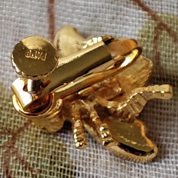 Bee Clear Rhinestone Earrings Comfort Screwbacks Clips Vintage Signed PAT D - Picture 10 of 15